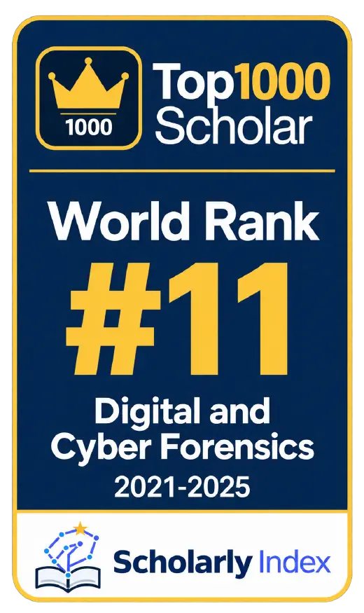 Top1000 Scholar, World Rank #11, Digital and Cyber Forensics 2021-2025, Scholarly Index