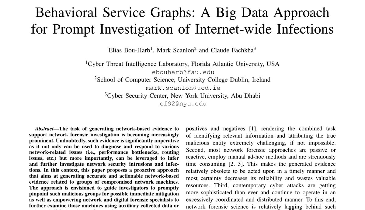 Top of the first page of Behavioral Service Graphs: A Big Data Approach for Prompt Investigation of Internet-wide Infections