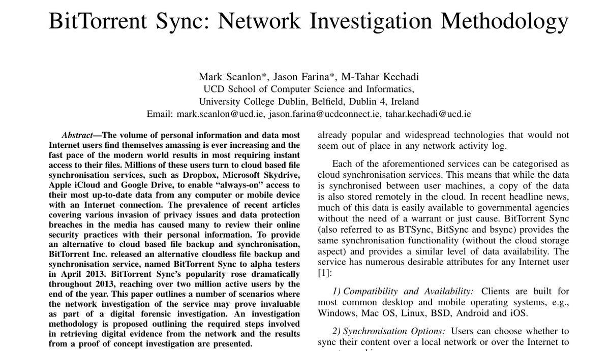 Top of the first page of BitTorrent Sync: Network Investigation Methodology
