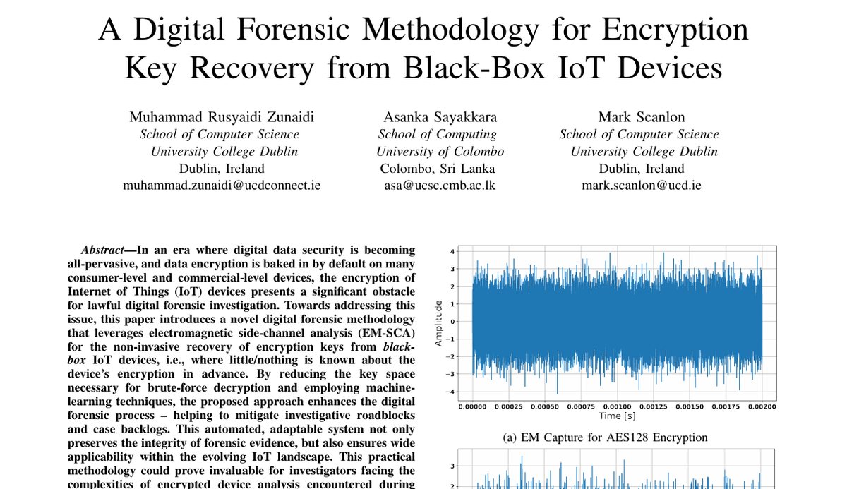 Top of the first page of A Digital Forensic Methodology for Encryption Key Recovery from Black-Box IoT Devices