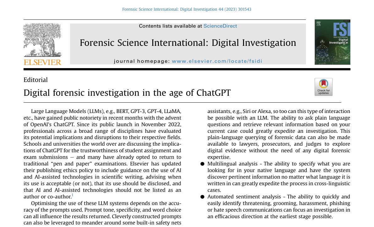 Top of the first page of Digital forensic investigation in the age of ChatGPT