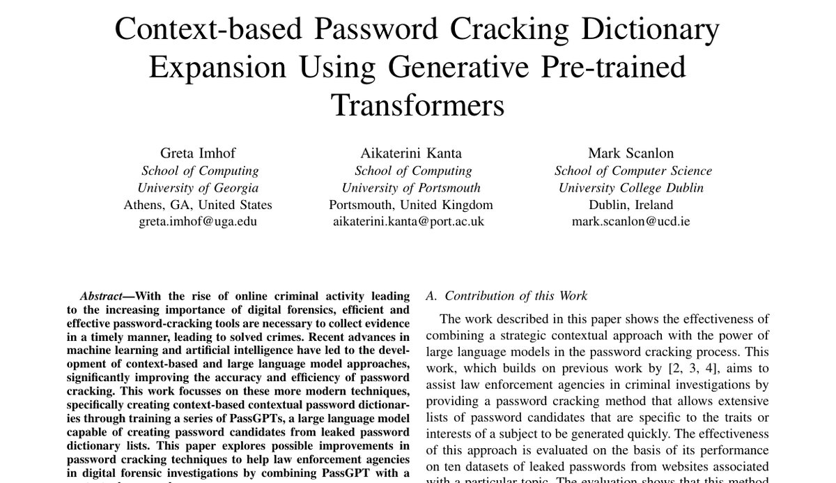 Top of the first page of Context Based Password Cracking Dictionary Expansion Using Generative Pre-trained Transformers
