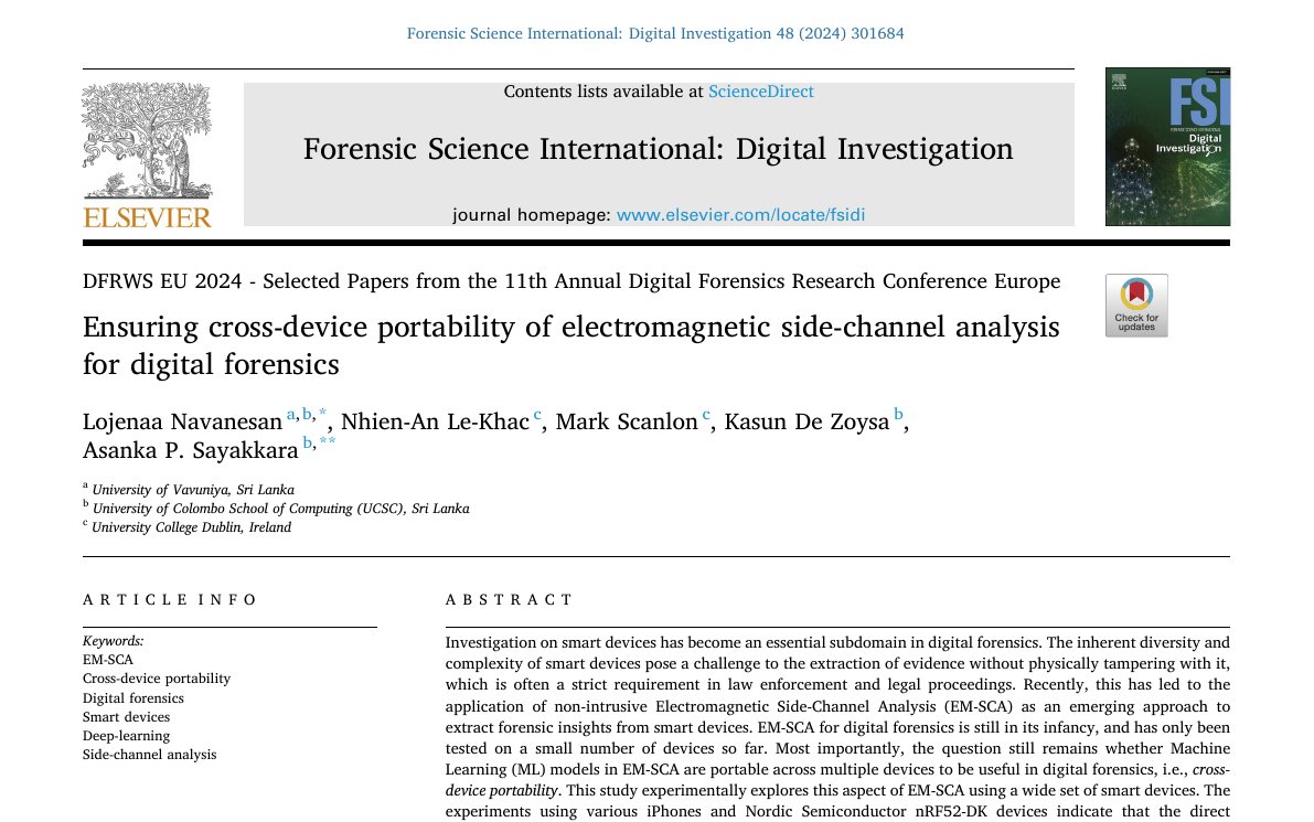Top of the first page of Ensuring Cross-Device Portability of Electromagnetic Side-Channel Analysis for Digital Forensics