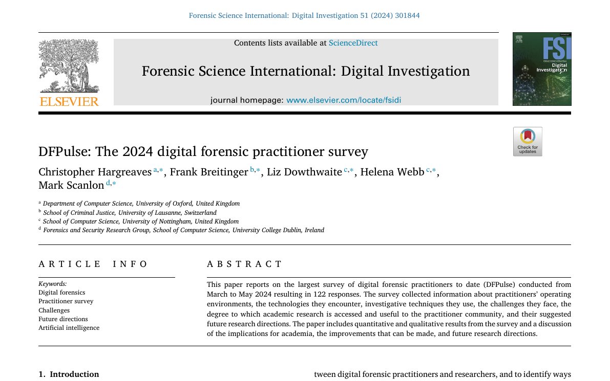 Top of the first page of DFPulse: The 2024 digital forensic practitioner survey