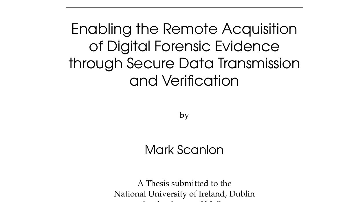 Top of the first page of Enabling the Remote Acquisition of Digital Forensic Evidence through Secure Data Transmission and Verification