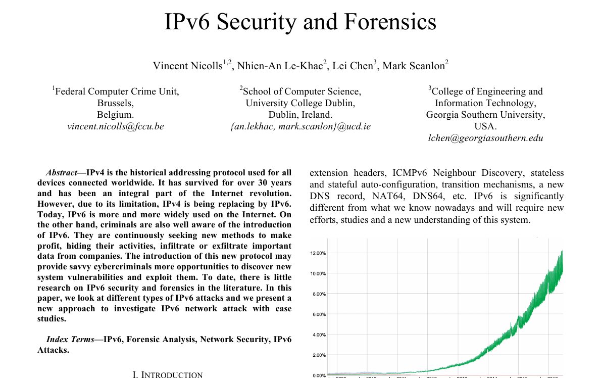 Top of the first page of IPv6 Security and Forensics