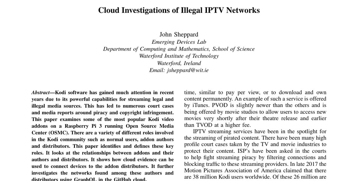 Top of the first page of Cloud Investigations of Illegal IPTV Networks