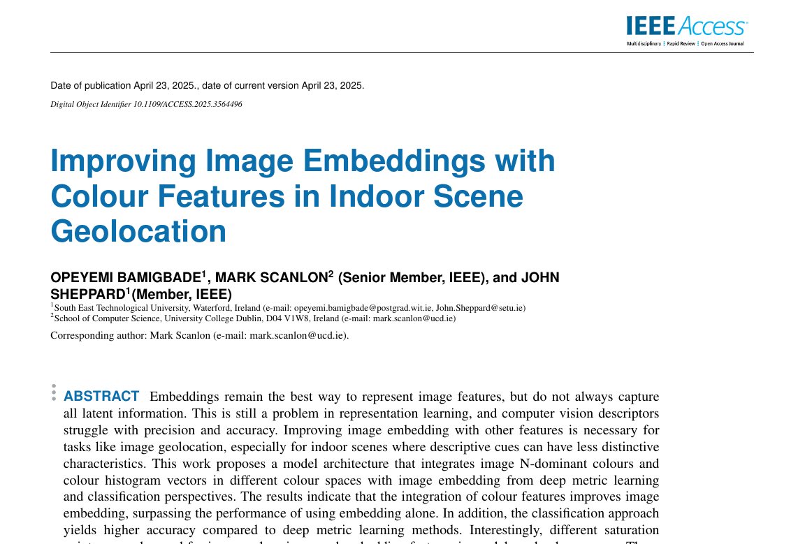 Top of the first page of Improving Image Embeddings with Colour Features in Indoor Scene Geolocation