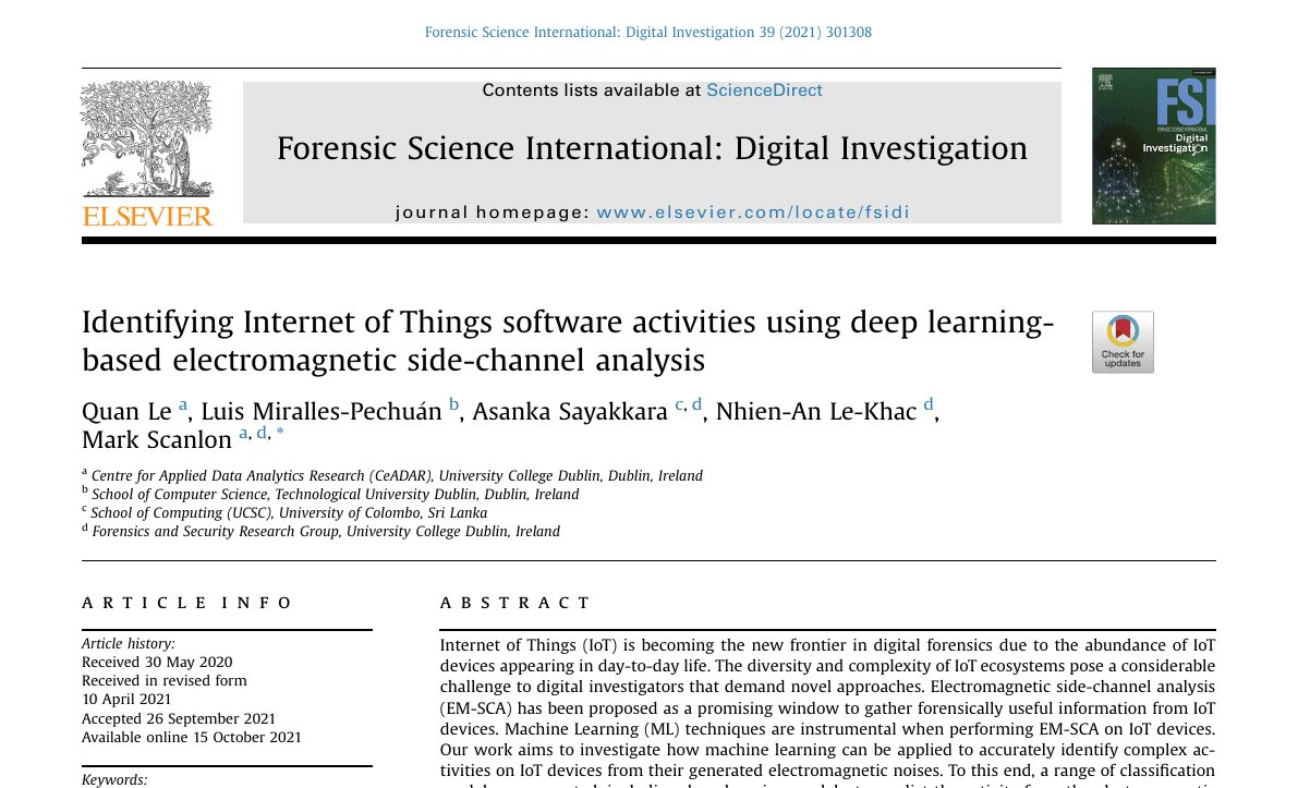 Top of the first page of Identifying Internet of Things Software Activities using Deep Learning-based Electromagnetic Side-Channel Analysis