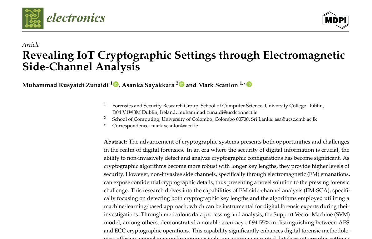 Top of the first page of Revealing IoT Cryptographic Settings through Electromagnetic Side-Channel Analysis