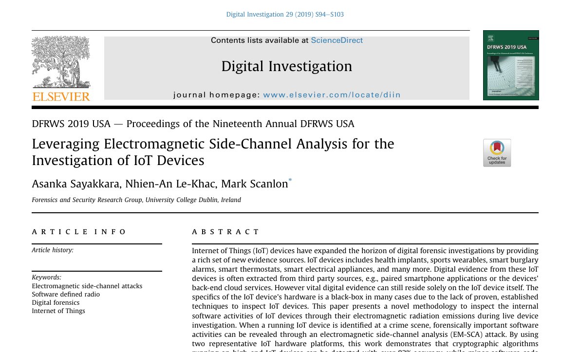 Top of the first page of Leveraging Electromagnetic Side-Channel Analysis for the Investigation of IoT Devices