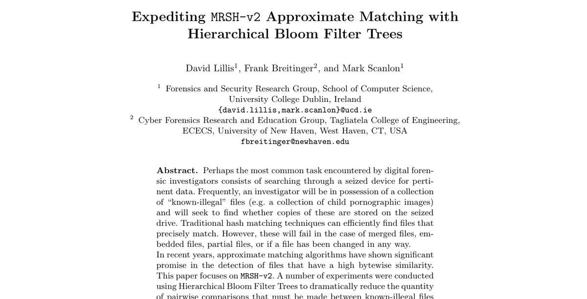 Top of the first page of Expediting MRSH-v2 Approximate Matching with Hierarchical Bloom Filter Trees