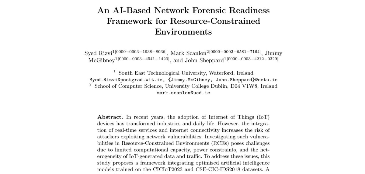 Top of the first page of An AI-Based Network Forensic Readiness Framework for Resource-Constrained Environments