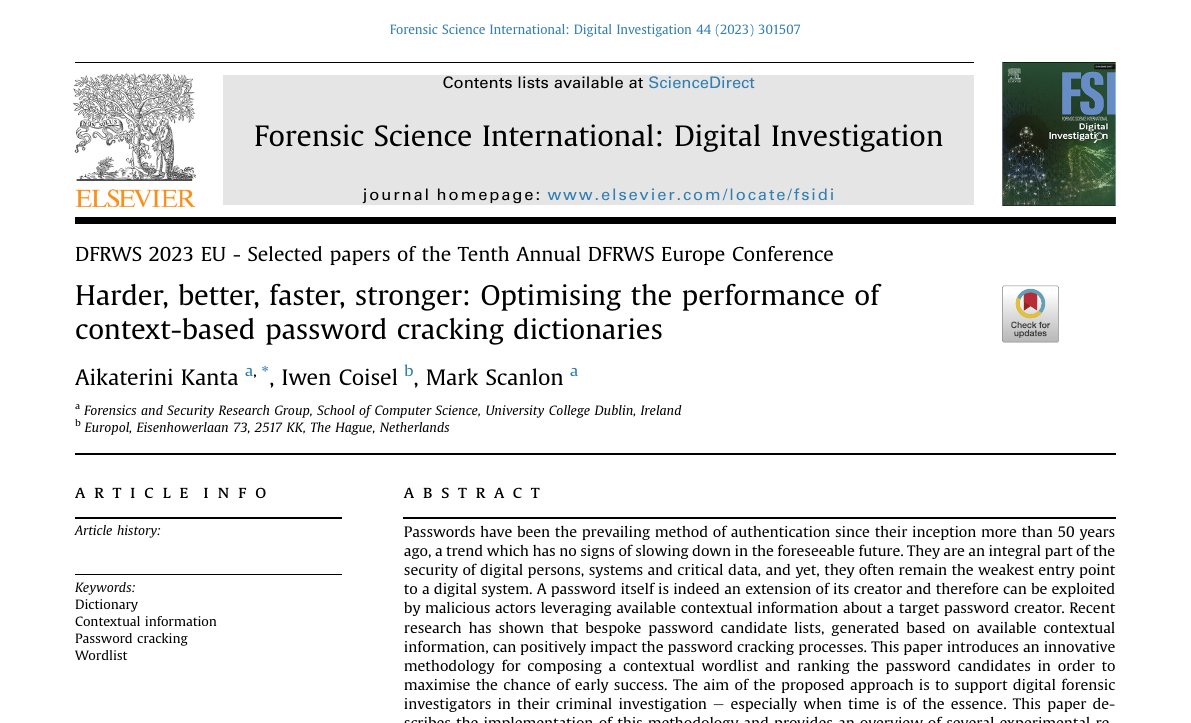Top of the first page of Harder, Better, Faster, Stronger: Optimising the Performance of Context-Based Password Cracking Dictionaries