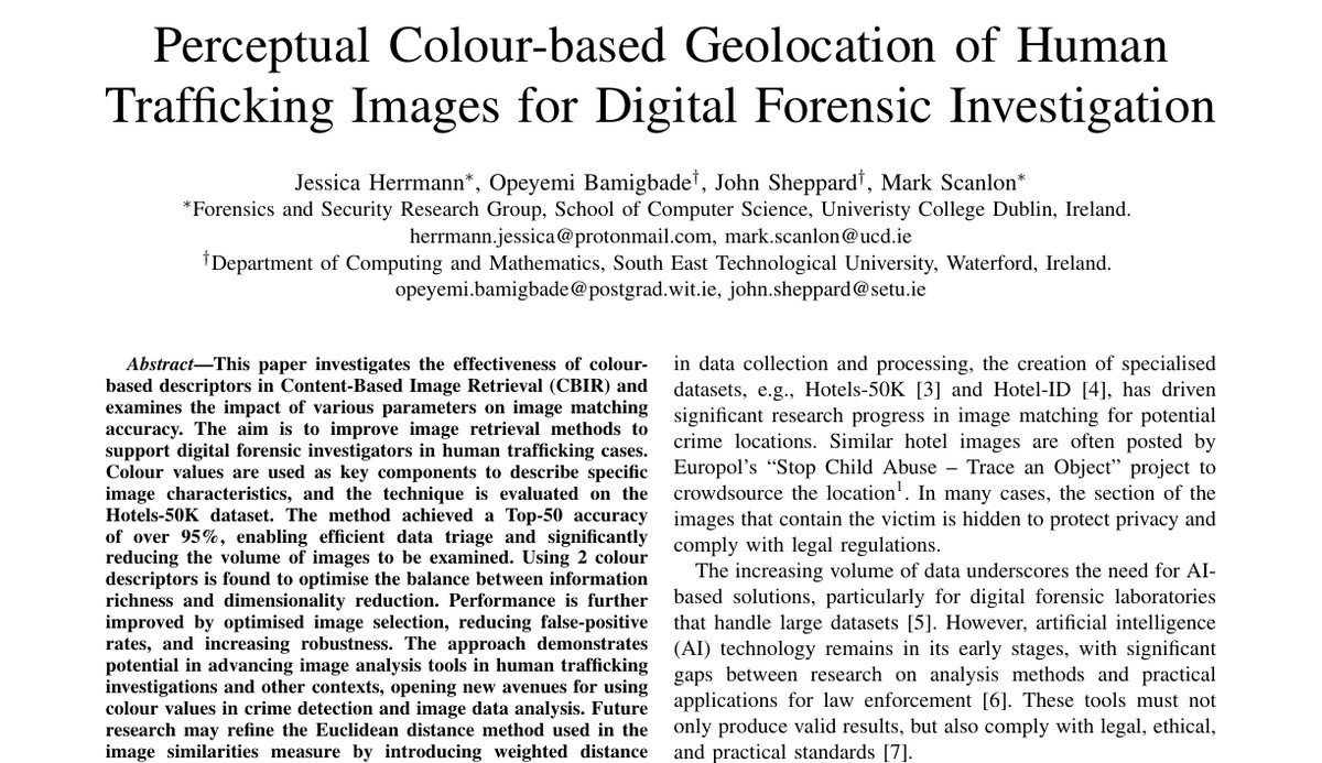 Top of the first page of Perceptual Colour-based Geolocation of Human Trafficking Images for Digital Forensic Investigation