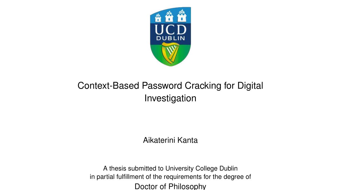Top of the first page of Context-Based Password Cracking for Digital Investigation