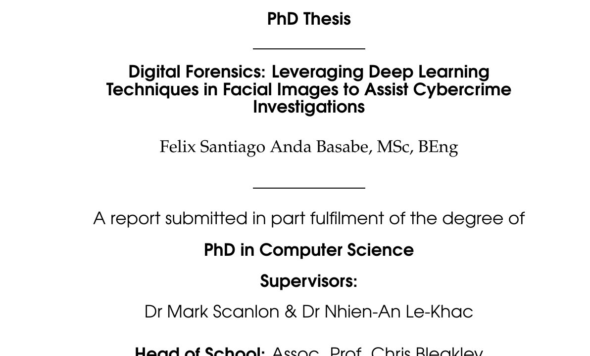 Top of the first page of Digital Forensics: Leveraging Deep Learning Techniques in Facial Images to Assist Cybercrime Investigations