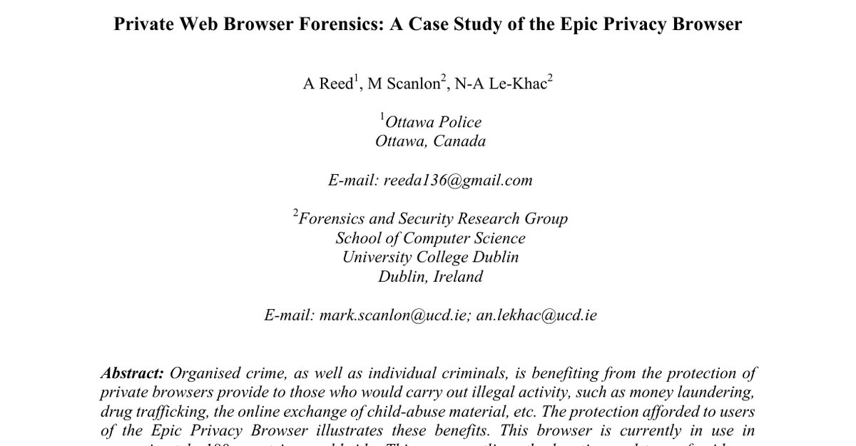 Top of the first page of Private Web Browser Forensics: A Case Study on Epic Privacy Browser