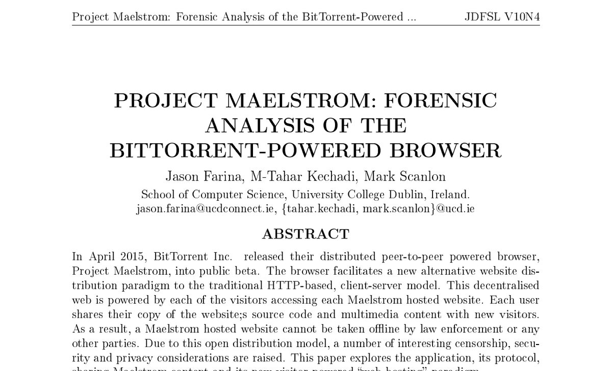 Top of the first page of Project Maelstrom: Forensic Analysis of the BitTorrent-Powered Browser