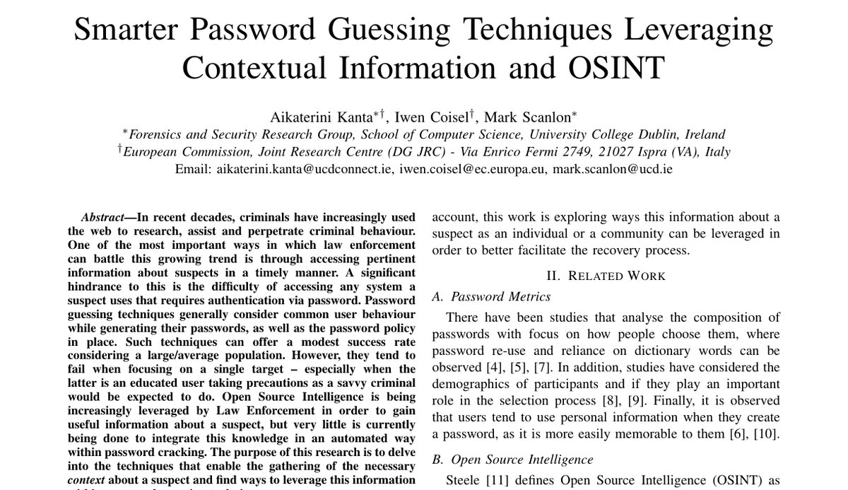 Top of the first page of Smarter Password Guessing Techniques Leveraging Contextual Information and OSINT