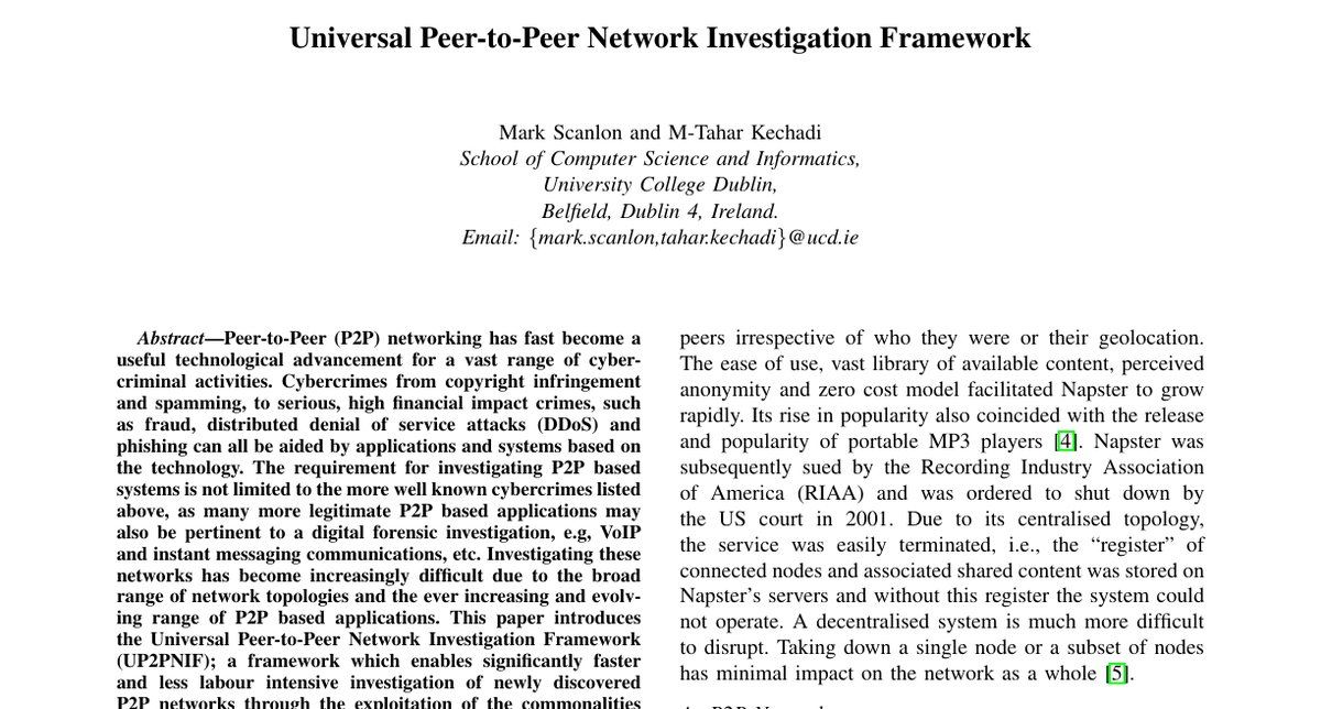Top of the first page of Universal Peer-to-Peer Network Investigation Framework